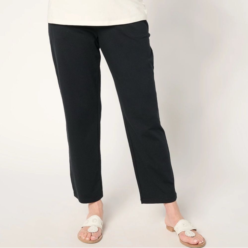 Denim & Co. Beach Jersey Regular Straight Leg Ankle Pant Black 2X